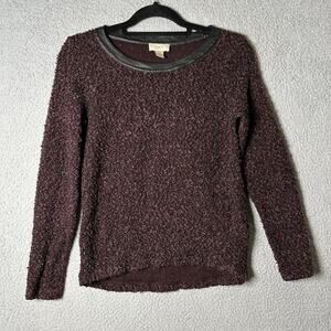 LOFT Sweater Womens XS Maroon Crew Neck Long Sleeve Fuzzy Sweater
